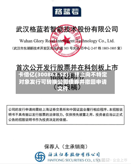 卡倍亿(300863.SZ):终止向不特定对象发行可转换公司债券并撤回申请文件
